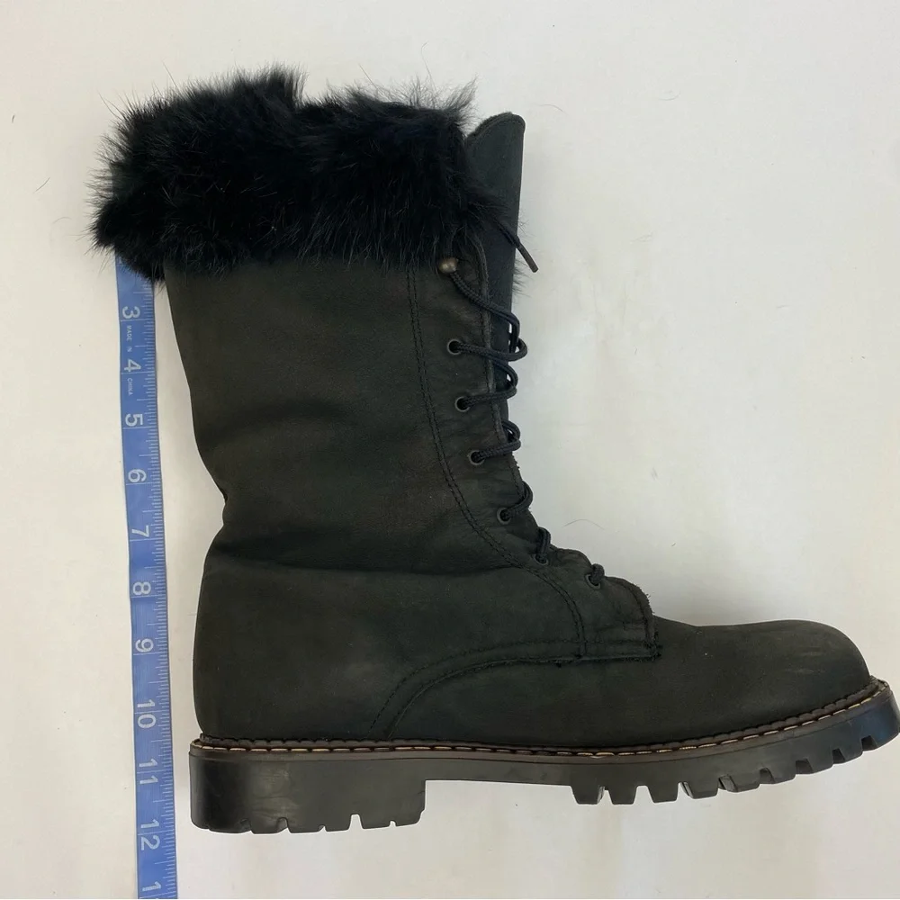 Sorel Rabbit Fur Shearling Lined Black Lace-Up Boots Made in Canada SZ 10 - Picture 8 of 10